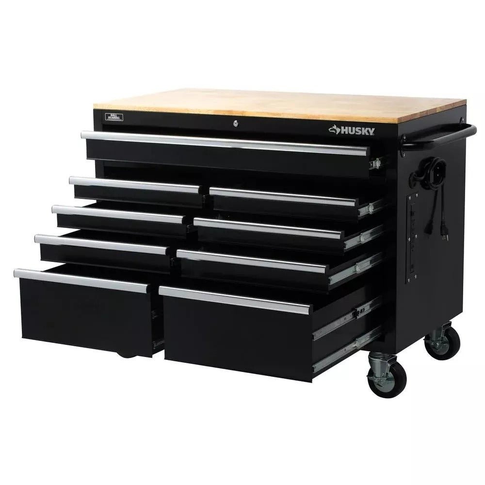 Husky 46 in. W x 24 in. D 9-Drawer Gloss Black Deep Tool Chest Mobile Workbench - Image 8