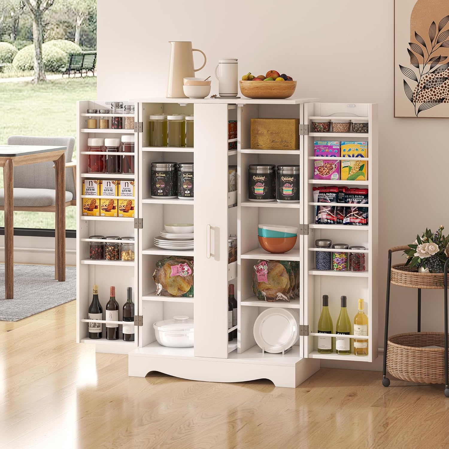 47?? Kitchen Pantry Cabinet with Drawer, Pantry Storage Cabinet with Adjustable Shelves, White Kitchen Pantry Storage Cabinet, Buffet Cupboards Sideboard for Home Office Use - Image 3
