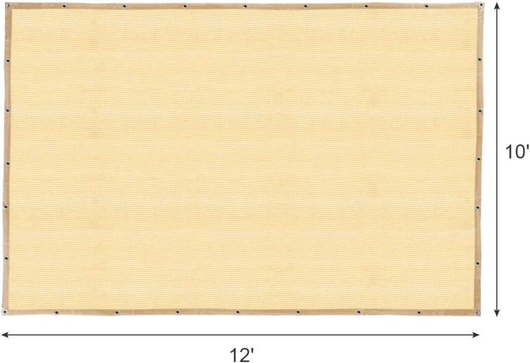Shatex 90% Shade Fabric Sun Shade Cloth Taped Edge with Grommets Sun-Block Mesh Shade for Pergola Cover Canopy 12?? x 20??, Wheat, 12 Bungee Balls - Image 14